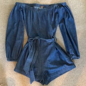 FREE PEOPLE denim off the shoulder romper XS